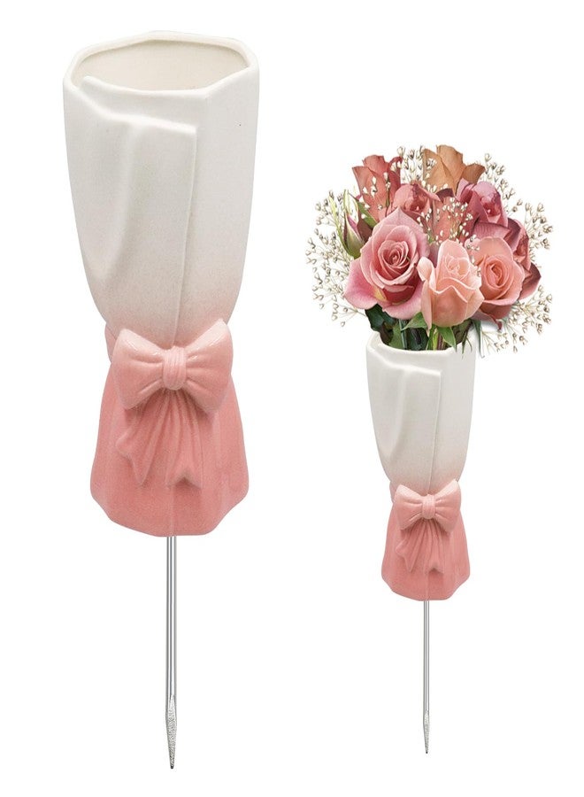 Oooct Cemetery Vase for Grave Decorations with Metal Spike, Ceramics Vase for Memorial Markers, Graveside Decor Sign for Outdoor Yard Lawn - Image 1
